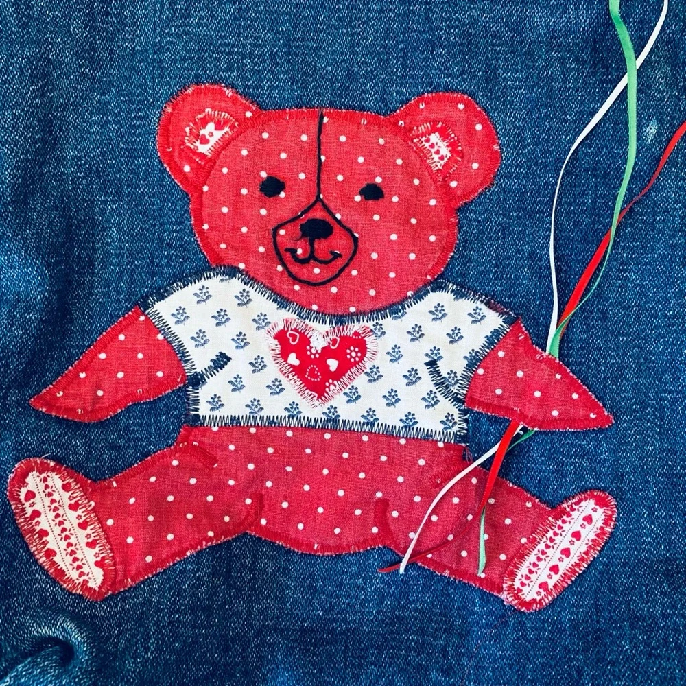 Vintage Handmade Denim Baby Bag with Bear and Balloons